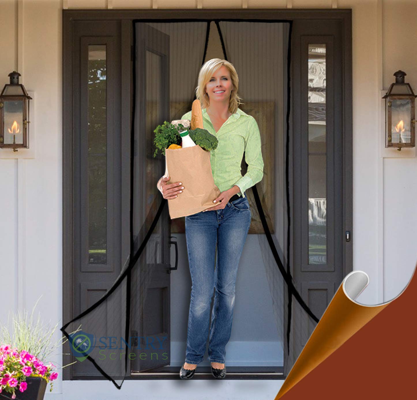 Sentry Screens Fiberglass Mesh Magnetic Screen Door – Heavy Duty Self-Closing Hanging Door Net Screen with Magnet Closures – Available in 5 Colors and Many Sizes – Magnetic Door Screen by