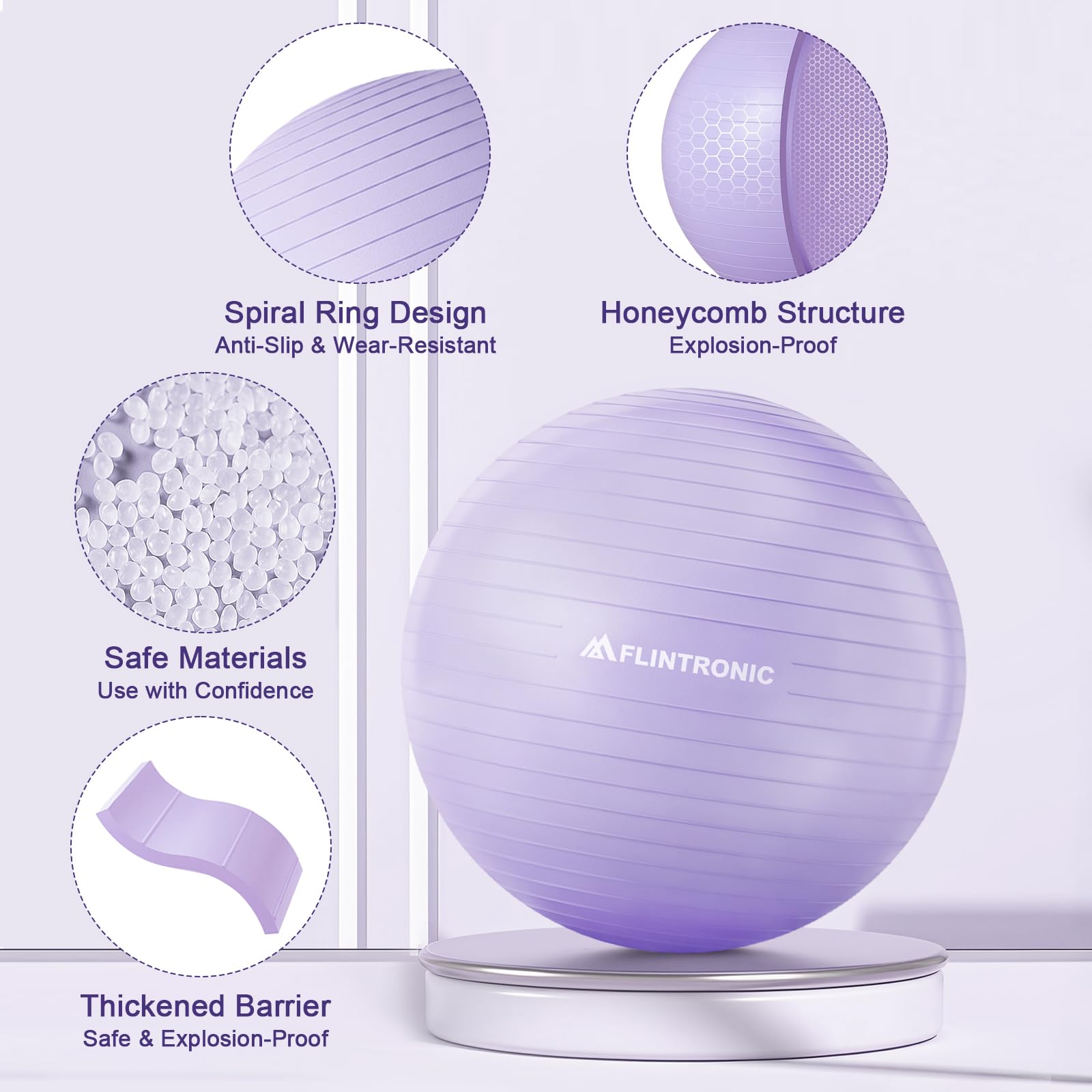 flintronic Gymnastikball, 55 und 65 cm, Ultra-Dicker Anti-Explosions-Yoga-Ball mit aufblasbarer Fußpumpe, Anti-Rutsch-Sitzbal, Robuster Maximalbelastbarkeit Fitness-Ball für Fitness, Yoga, Pilates