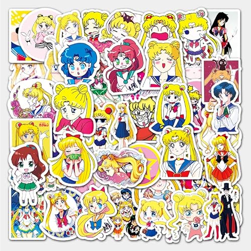 セーラームーンステッカーセット 51枚 セーラームーン防水ステッカー セーラームーンアニメシールパック ブランドステッカースーツケース 車 バイク ヘルメット スケボー ギターなどに適用