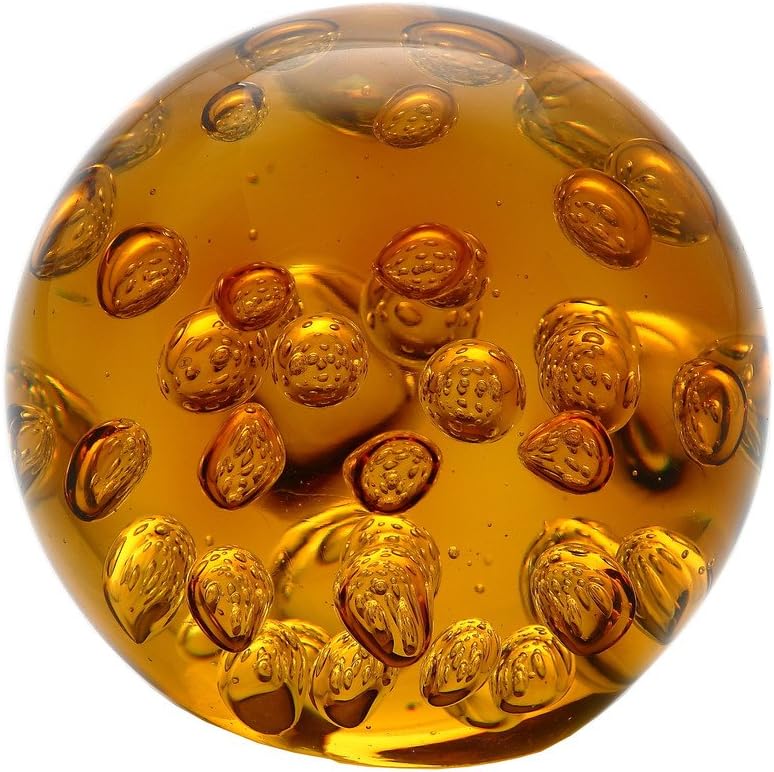 New 4" Hand Blown Glass Murano Art Style Ball Paperweight Sculpture Figurine Bubble Amber