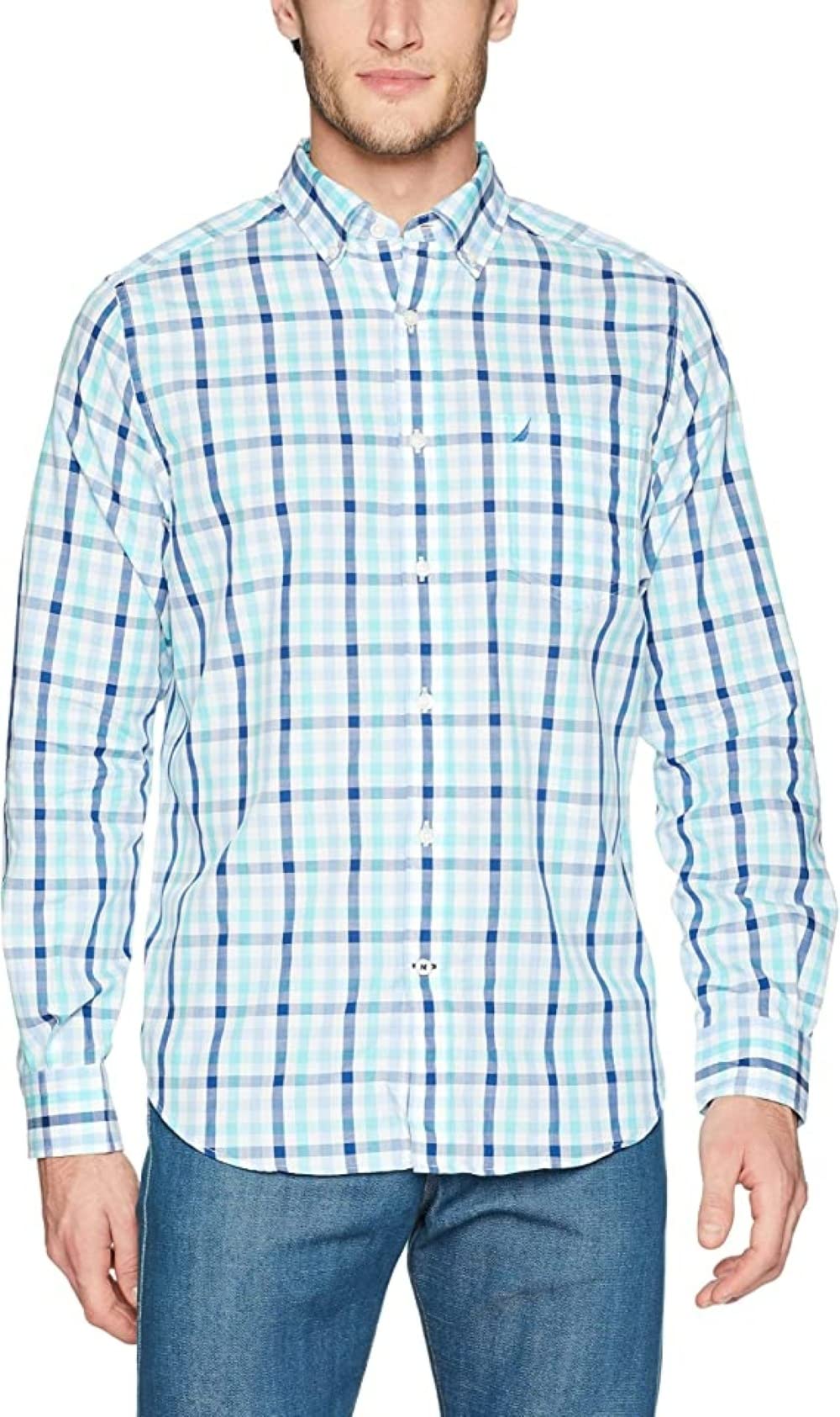 Nautica Men's Wrinkle Resistant Long Sleeve Button Front Shirt, Bali Bliss, XL