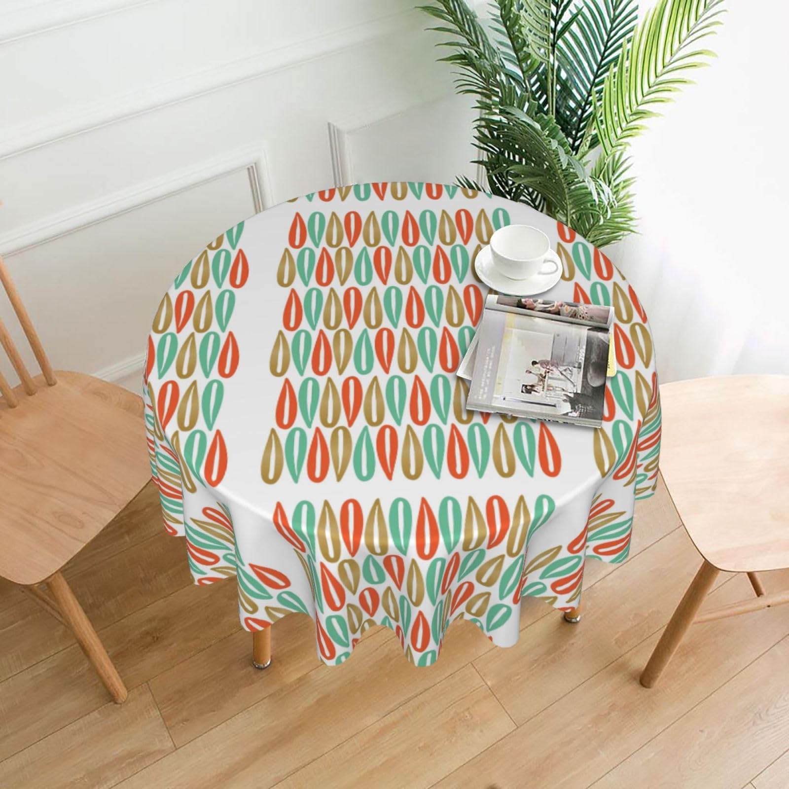 Nbtghga Mid-Century Modern Style Print Tablecloth Round Border Table Cloth Cover Decorative For Party Holiday Dinning Tabletop Home