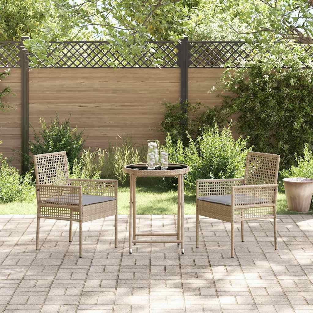 Set Bistro da Giardino 3 Pezzi Beige polyrattan Mobili | Tavolo e 2 Sedie, Salone da Giardino per Terrazza, Esterno, Balcone
