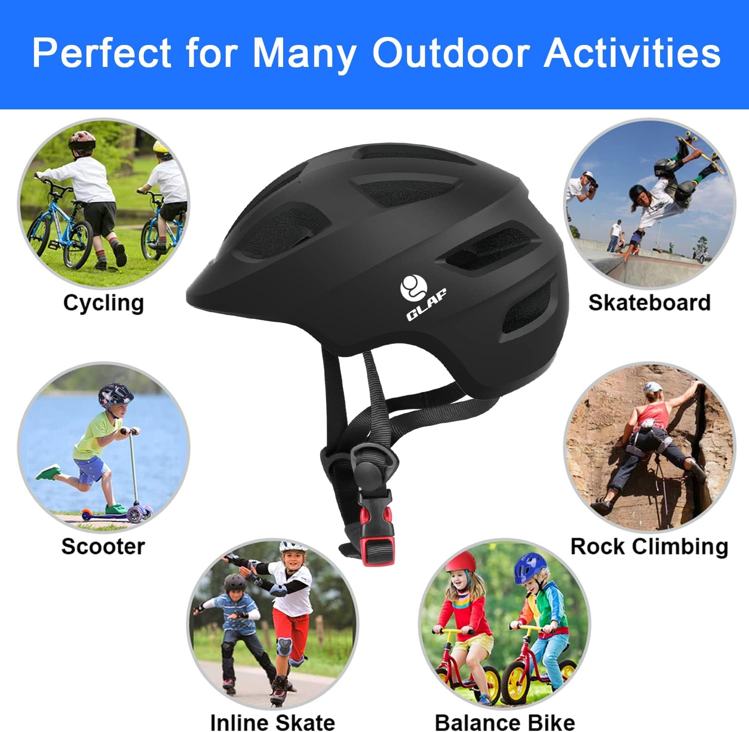 glaf baby bike helmet toddler helmets for 1 year old and up infant girls boys multi sport adjustable for scooter bicycle skateboard cycling s-m (20.4''-22'') (3-8 years) matte black