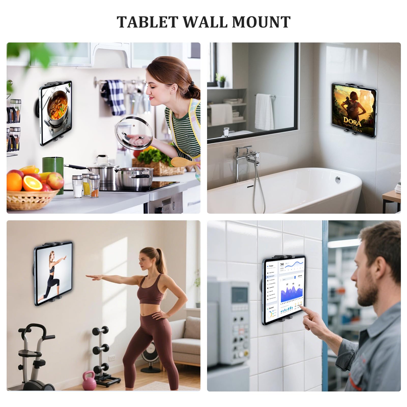 OHLPRO Uchwyt ścienny do tabletu z klejem 3M, uchwyt ścienny do iPada obracany o 360°, regulowany, uniwersalny szklany/kafelkowy ścian, kompatybilny z iPad Pro/Mini, Air, iPhone, Galaxy Tab, Kindle