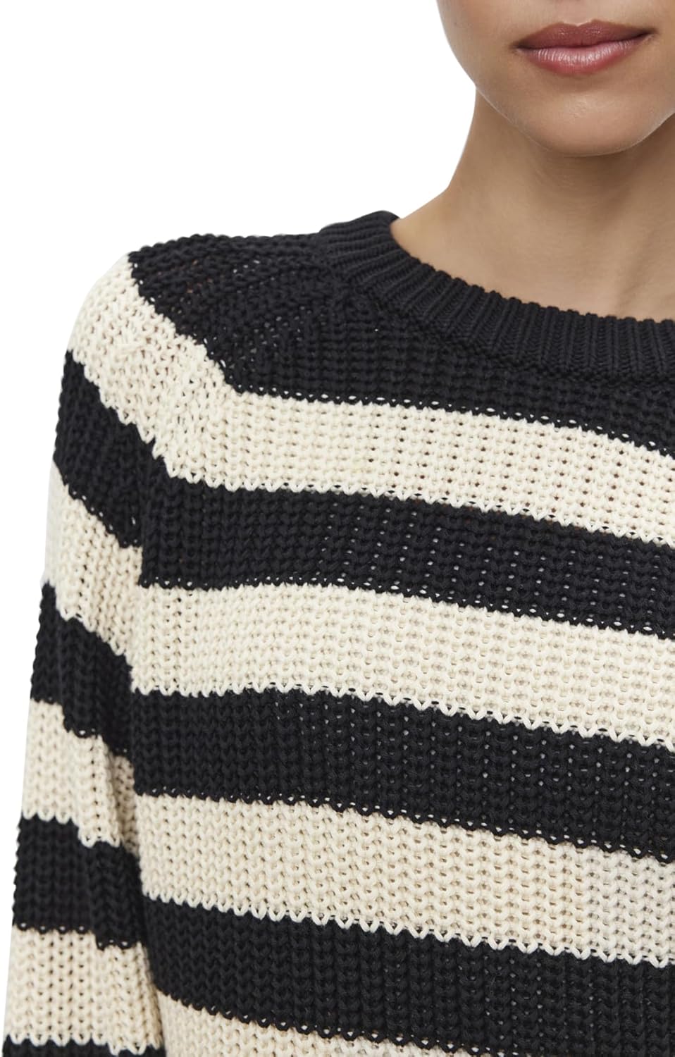 VELVET BY GRAHAM & SPENCER Women's Ollie Chunky Pima Cotton Sweater, Blk/Ivory - Image 4