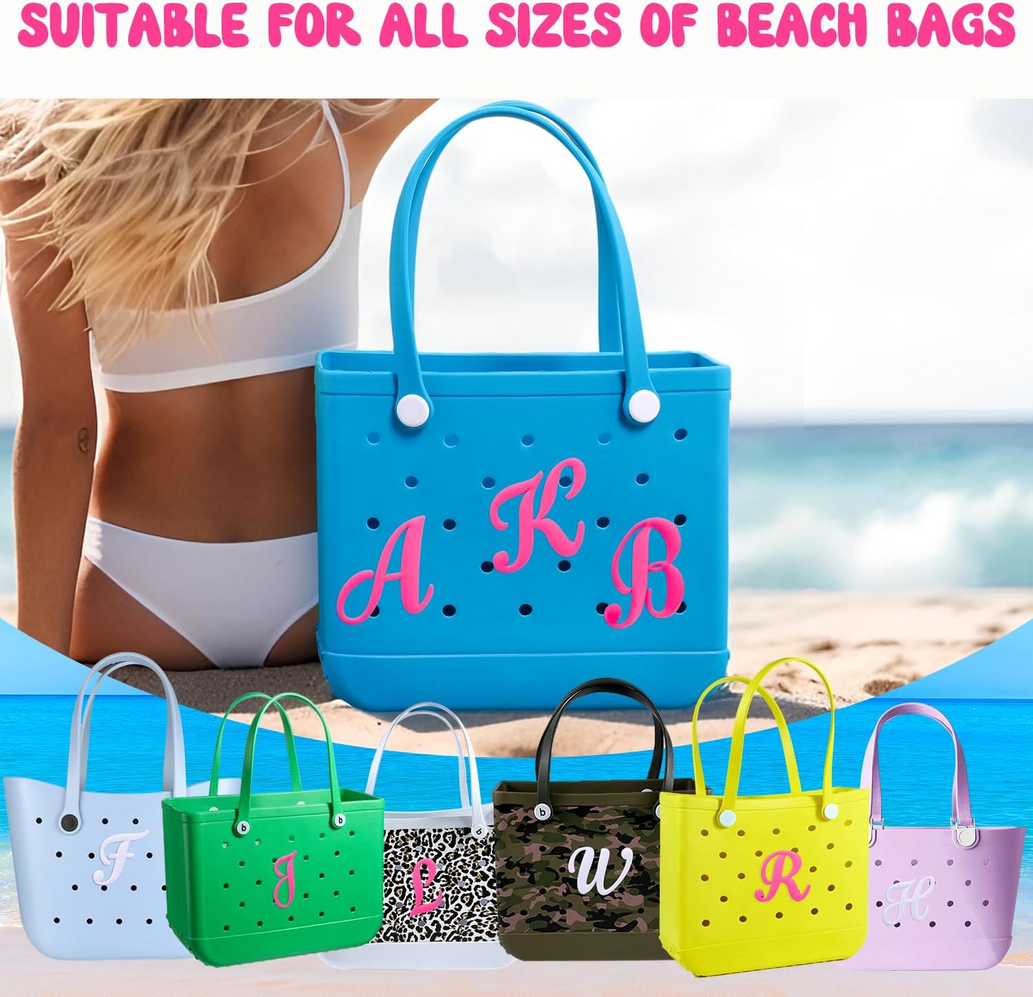 Charms for Bogg Bag Letters Rubber Beach Bag Accessories for Tote Bags Bogg Bag with Alphabet Letters (E)