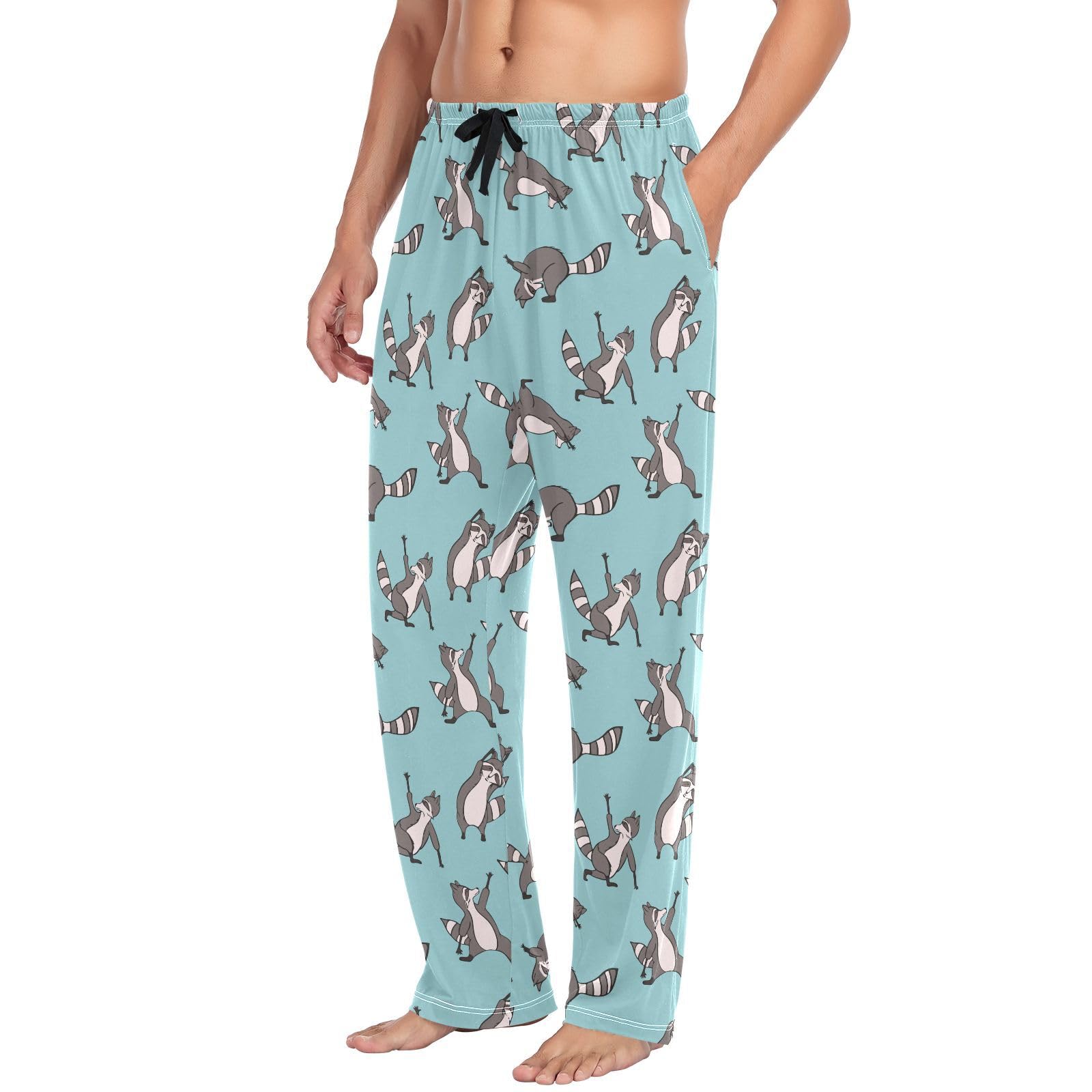 Herren-Schlafanzughose mit niedlichem Wildtiermotiv, 100 % Baumwolle, weiche Pyjamahose für Herren, Lounge-Nachtwäsche, gerade Passform, lange Schlafhose mit Taschen, Kordelzug, Größe XXL,