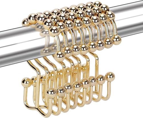 Miniatura 1 de Ganchos de cortina de ducha para baño, 12 piezas de acero inoxidable de metal resistente a la oxidación balanceo doble ganchos deslizantes anillos