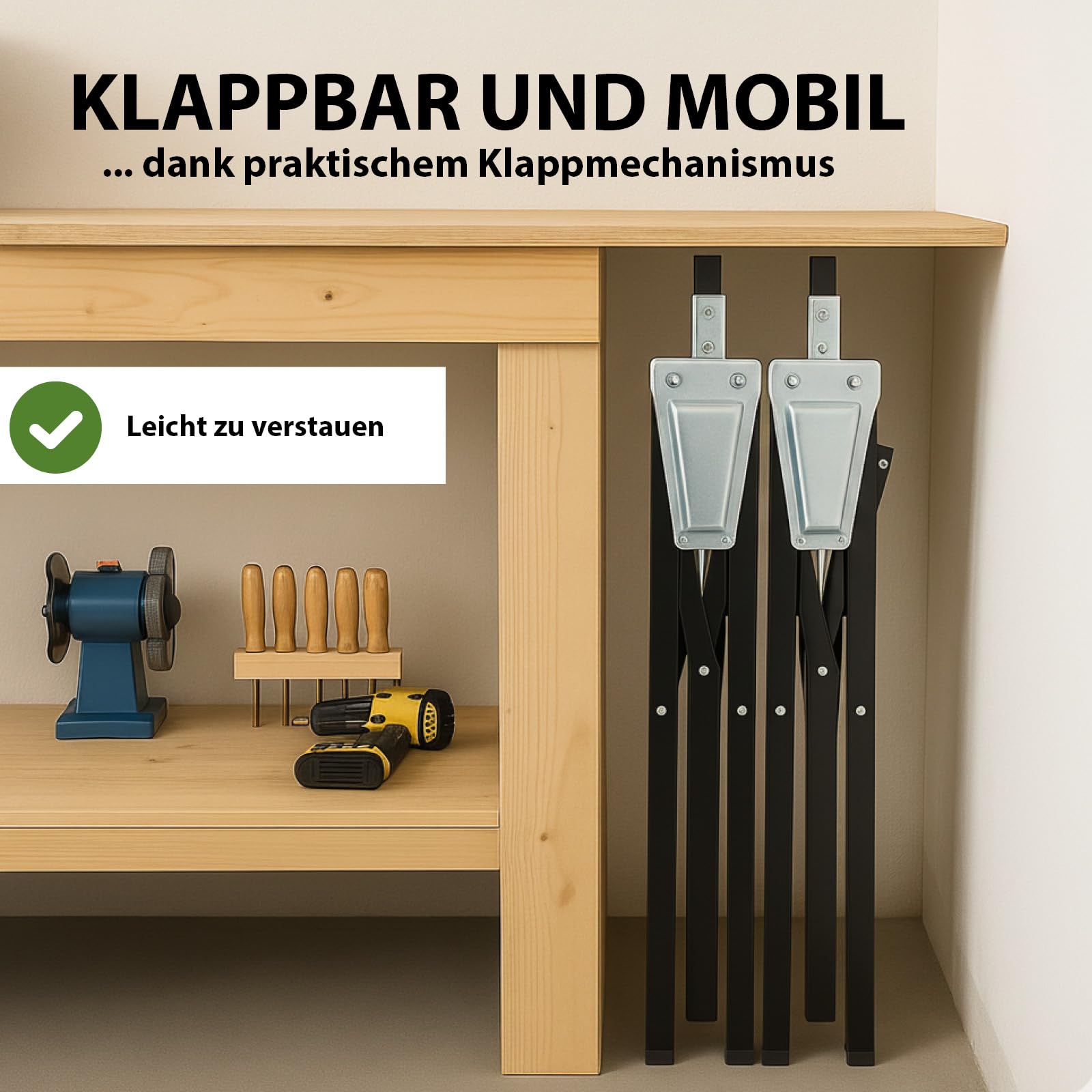2 x Arbeitsbock 7-fach höhenverstellbar 80-130 cm bis 400 kg Stahl verzinkt lackiert schwarz grau Klappbock Gerüstbock Unterstellbock