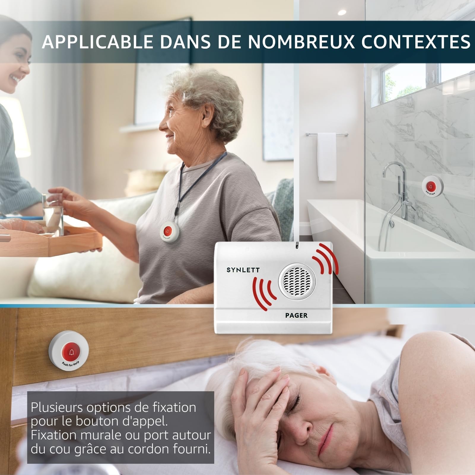 Bouton d'appel pour Personnes âgées et soignants sonneurs Système d'alerte SOS Portable Alarme pour Appel d'infirmière, Personnes âgées, Patients, urgences domestiques, 150 mètres