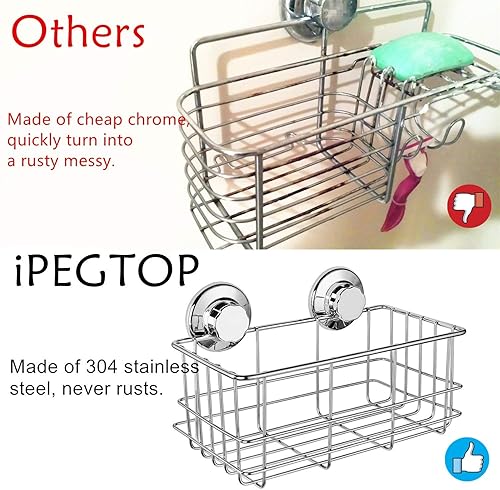 Miniatura 6 de iPEGTOP Estante de pared de baño con ventosa para ducha profunda soporte de gel de ducha grande para almacenamiento de baño acero inoxidable a