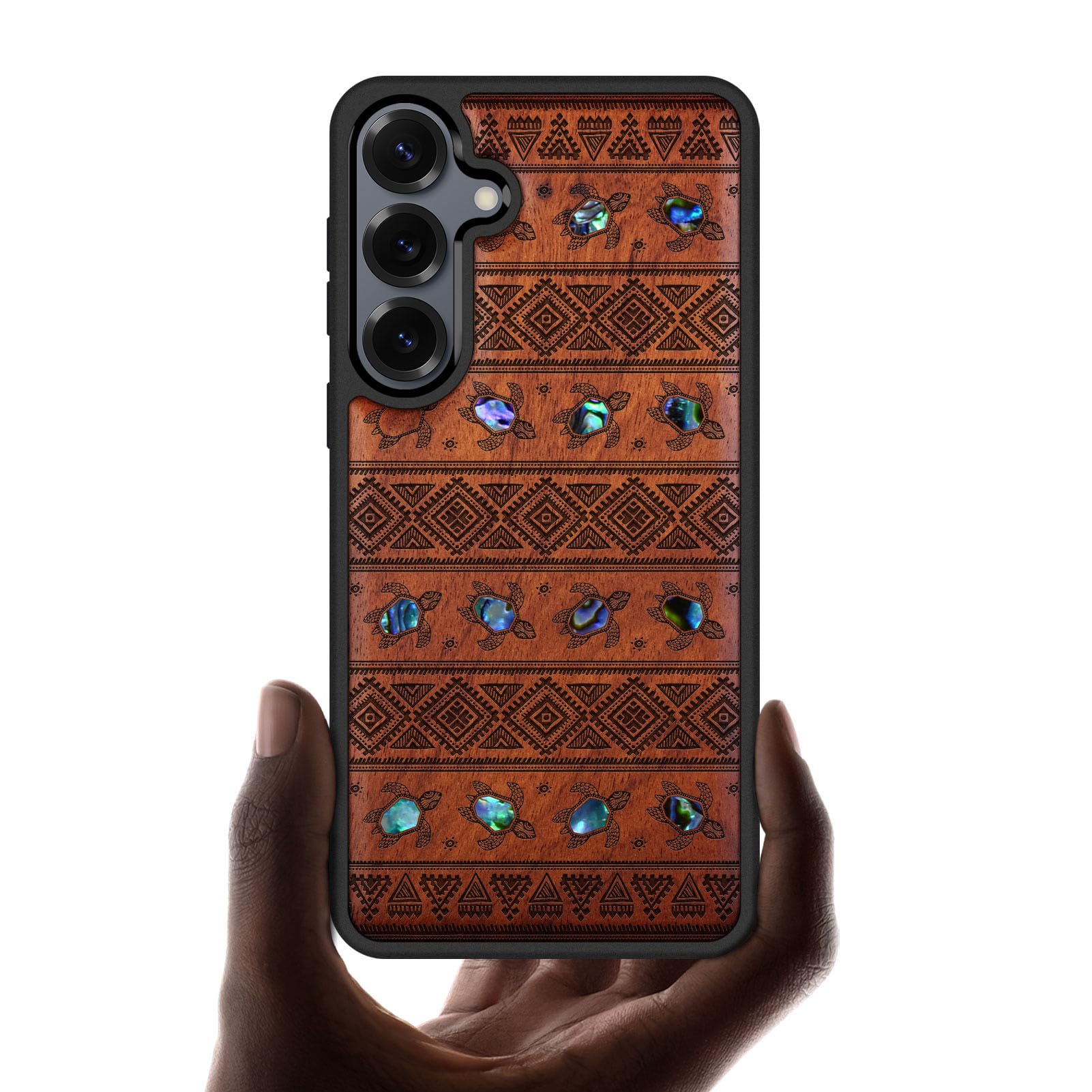 Carveit Magnetic Wooden Case for Samsung Galaxy S25 Case, Wood Artisan Engraved & Handmade Shell Inlaid, Compatible with MagSafe Wireless Chargers (