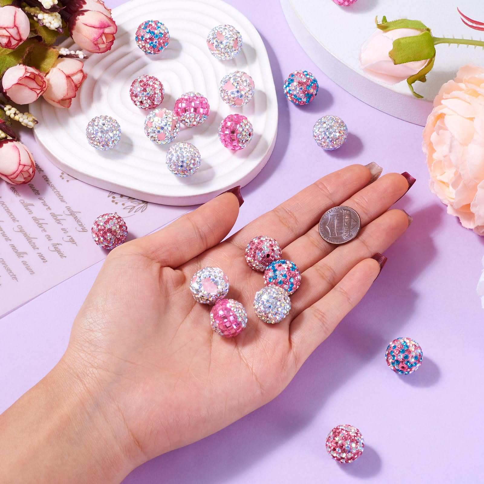 Cheriswelry 100 Cuentas Redondas De Arcilla Polimérica De 8 Mm Con Diamantes De Imitación Pavimentar Bola De Discoteca, Espaciador De Cuentas Sueltas Para Hacer Pulseras Y Joyas, Agujero: 1 Mm