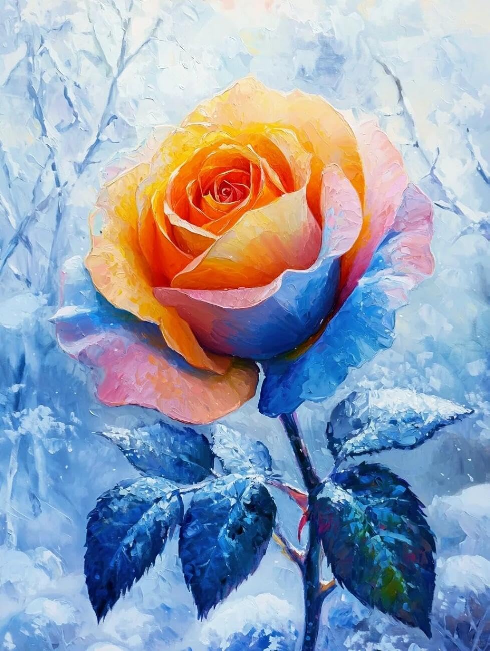 Henypt Cross Stitch Kit Roses in the Snow Flowers DIY Needlepoint Set for Beginners The Elderly with Accessories Handmade DIY/Gifts 14CT 40x50cm