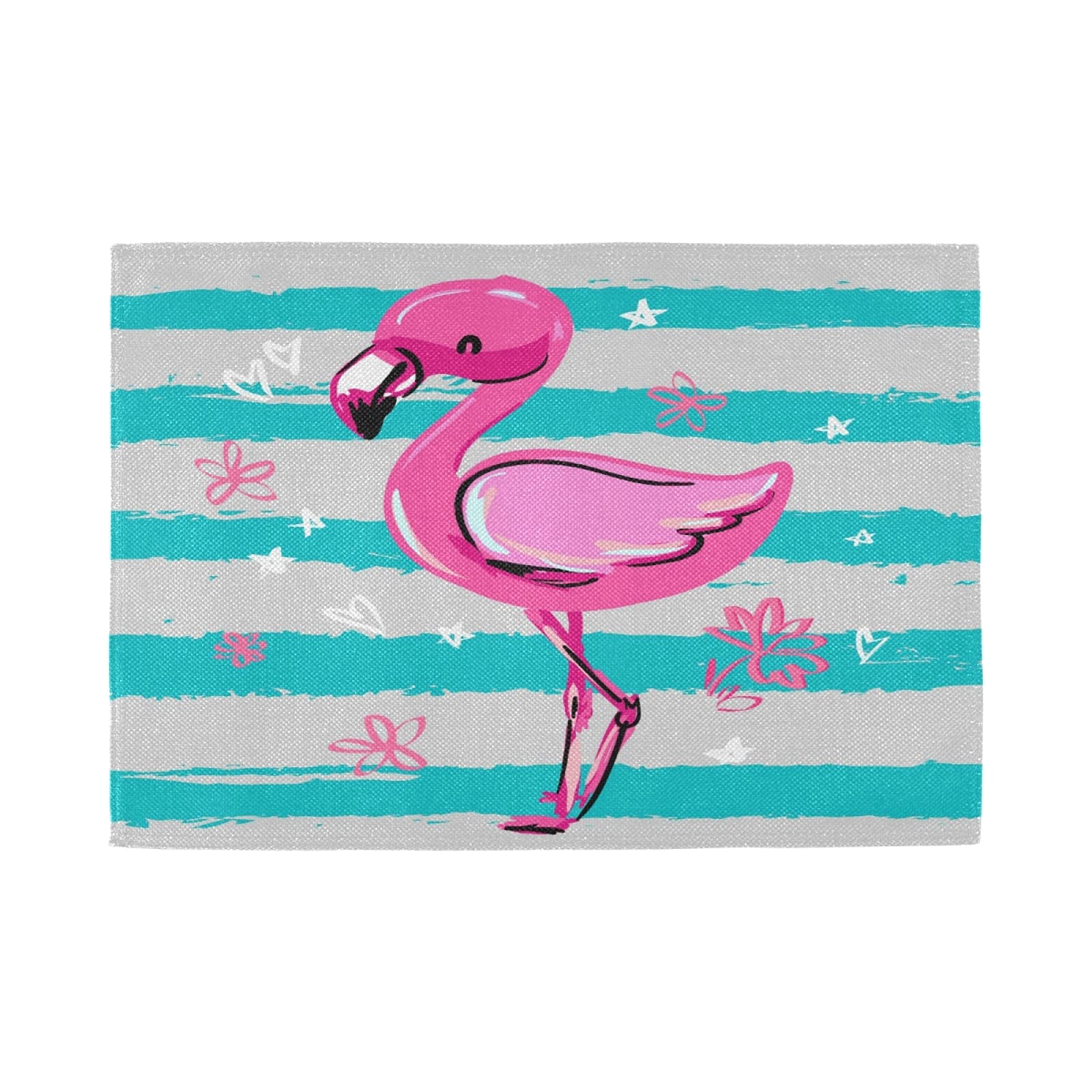 Pink Flamingo on Blue Stripes Placemats Placemats Set of 4 Non Slip Dining Table Mats Vinyl Placemat Table Place Mats for Kitchen Home Decoration 12