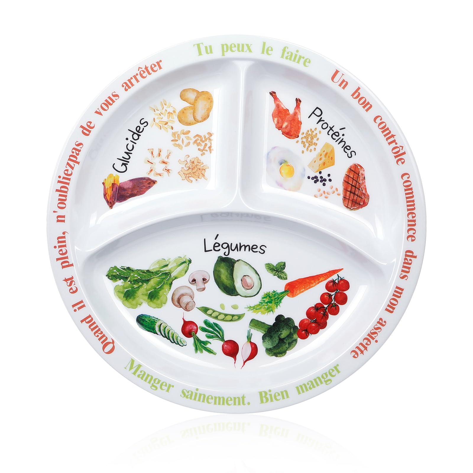 Portion Regime Assiette De Contrôle Des Portions Yuecda - Parfait Pour Une Alimentation équilibrée Et La Perte De Poids - Mélamine, 24,2 Cm Compartiment Adulte