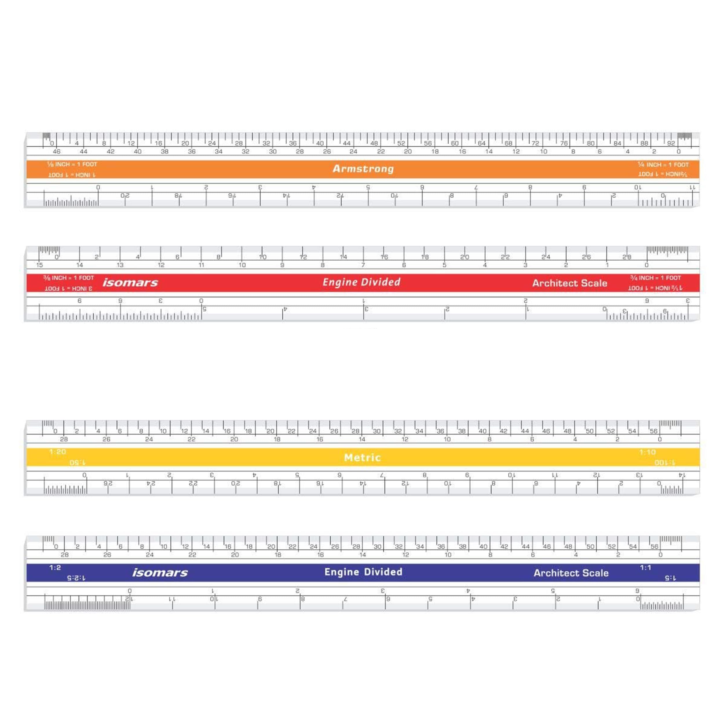 Isomars Armstrong & Metric Scale Combo 12",Ideal for engineering/interior design/Draftsman students