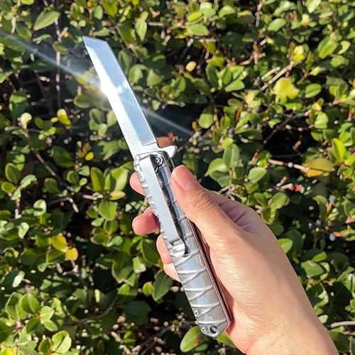 Miniatura 2 de Cuchillo de bolsillo plegable asistido por muelle estilo tanto, hoja de acero inoxidable recubierta de color y mango con clip para cinturón