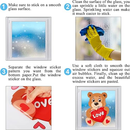 Miniatura 7 de Whaline 9 hojas de calcomanías de ventana para el día de San Valentín bonitos animales de doble cara decoración de ventana de dibujos animados para