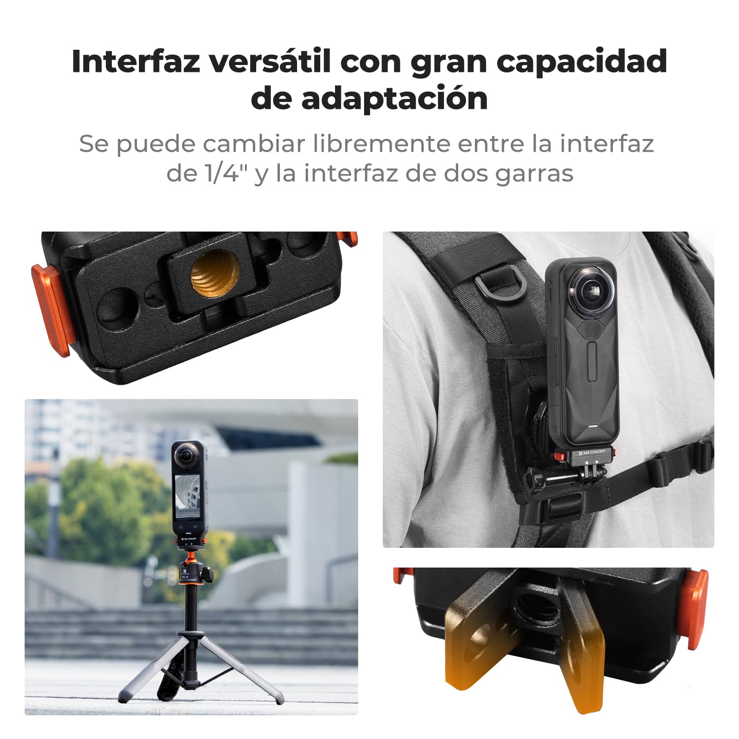 K&F CONCEPT Soporte magnético de liberación rápida Compatible con Insta360 X5, con Rosca de 1/4 Pulgada/conexión Mediante Adaptador/Cierre de Seguridad, Base de Aluminio para Ace Pro 2/X4 Air