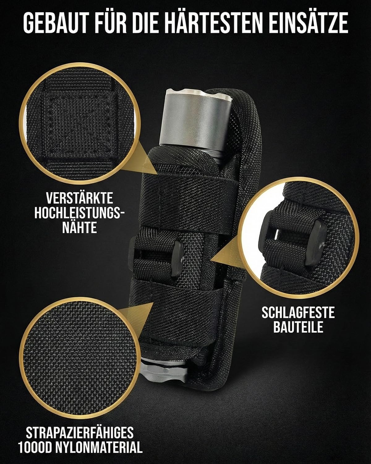 Taschenlampen Holster für Gürtel - Robustes Nylon Holster Taschenlampe, Taktische Gürteltasche Kompatibel mit Meisten LED Taschenlampen