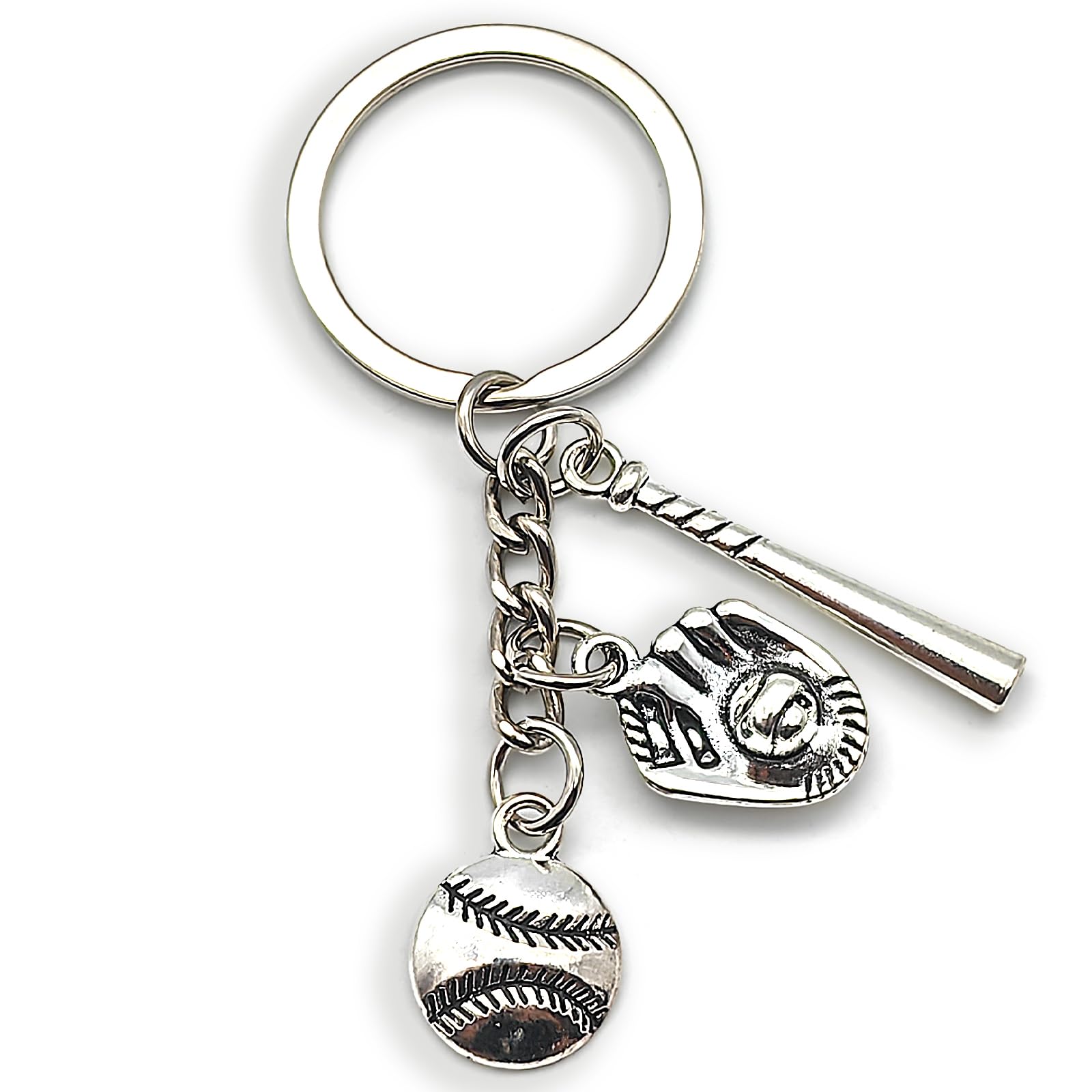 Zynara Baseball Schlüsselanhänger, Silber  Baseball Taschenanhänger mit Schläger , Handschuh, Glücksbringer Geschenk für Baseballtrainer, Geburtstag, Frauen