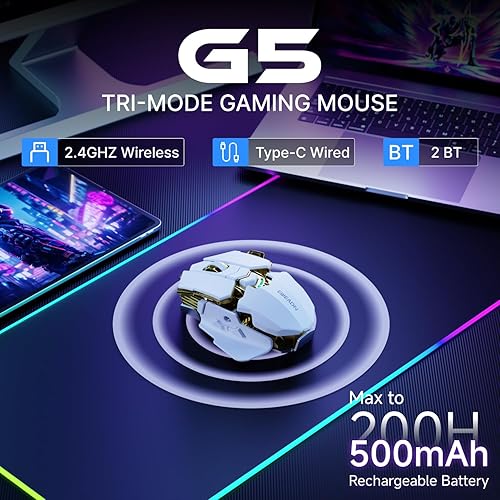 Miniatura 3 de EWEADN G5 - Mouse inalámbrico para juegos, 12800 DPI RGB ajustable con 6 modos retroiluminados, llave de fuego rápido, 9 botones macro programables,