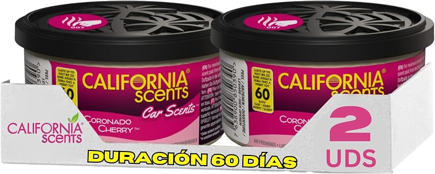 California Scents CCS-307AMAZON Car Scents Coronado Cherry Air Freshener Pack of 2 Long Lasting Fruity Fragrance, Environmentally Friendly, Light Weight Organic Product, Pack of 2 Canisters