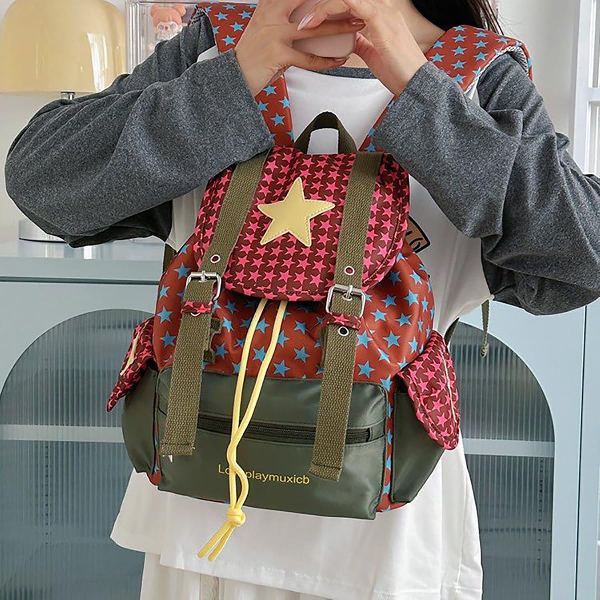 NCDUANSAN Dopamine retro backpack, suitable outdoor hiking, leisure commuting, fashion sports cycling lightweight design cute (green) - Image 7