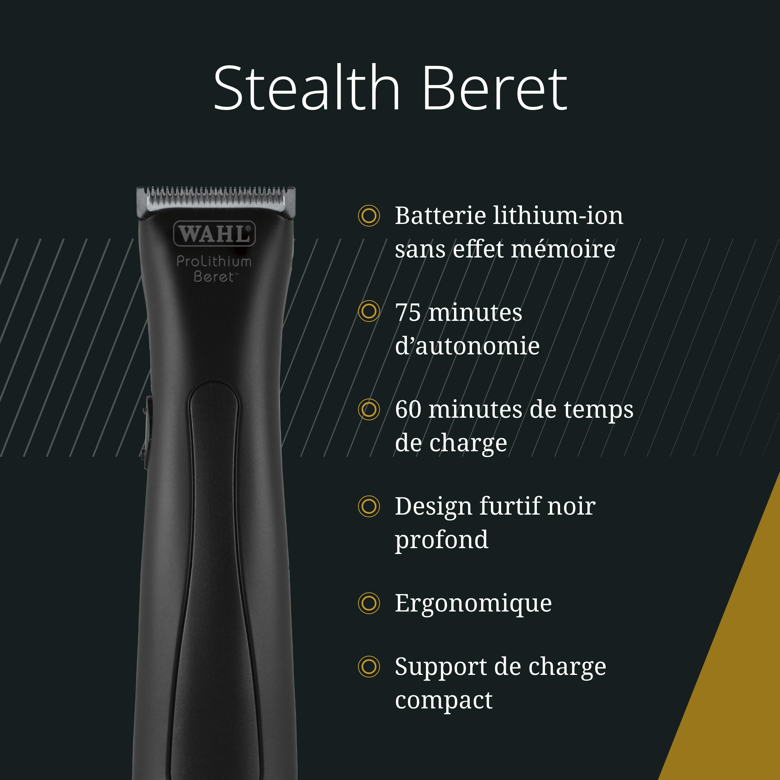 Wahl Stealth Beret - Tondeuse à cheveux avec/sans fil - Avec jeu de lames de précision - Pour les lignes et les contours - noir
