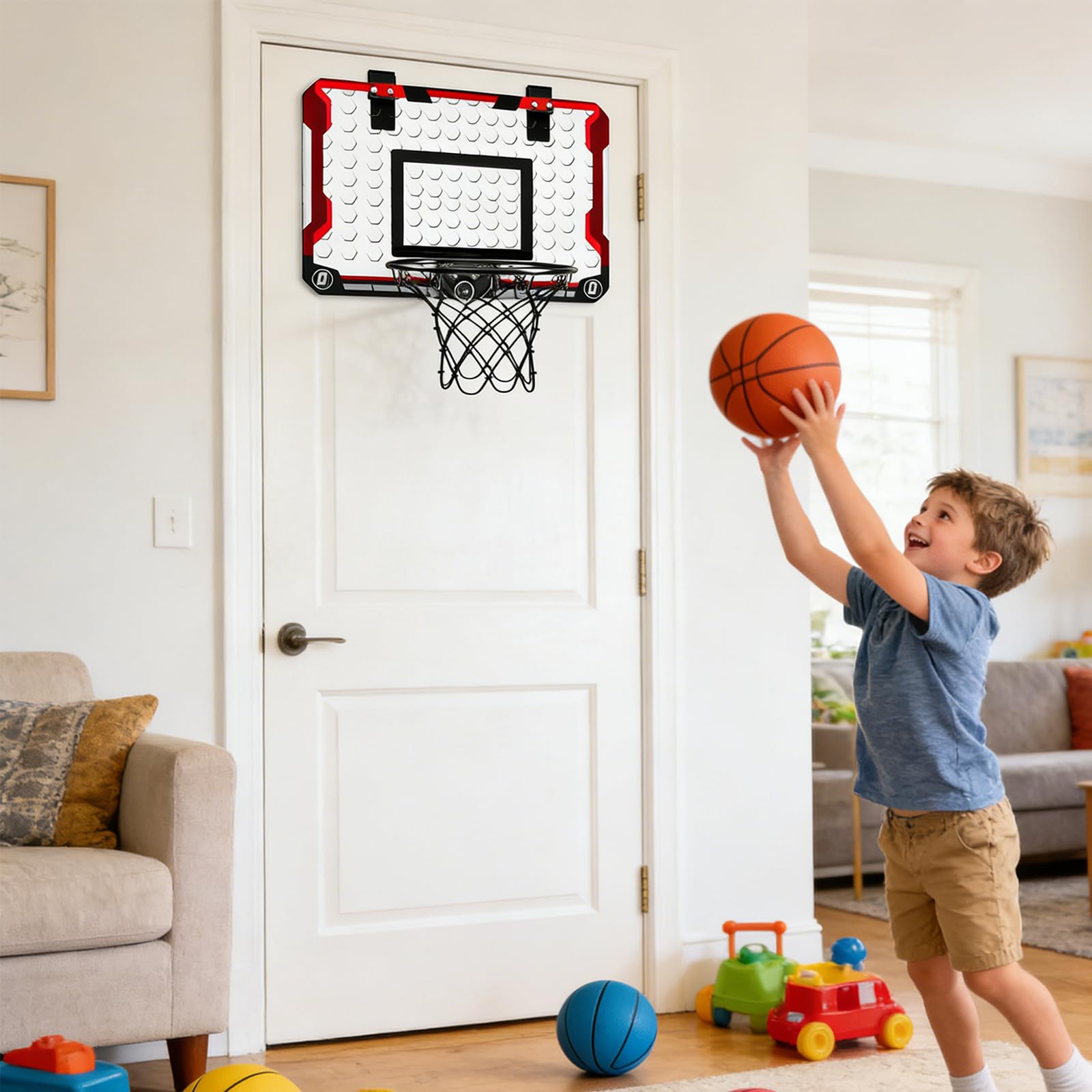 1 Basketballkorb mit 4 Bällen, ABS Rückwand, einfache, für drinnen und draußen, lustiges Outdoor Spielzeug