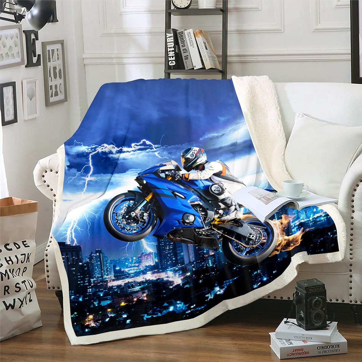 Couvre-lit enfant motocross en Sherpa pour réchauffer les nuits d'hiver