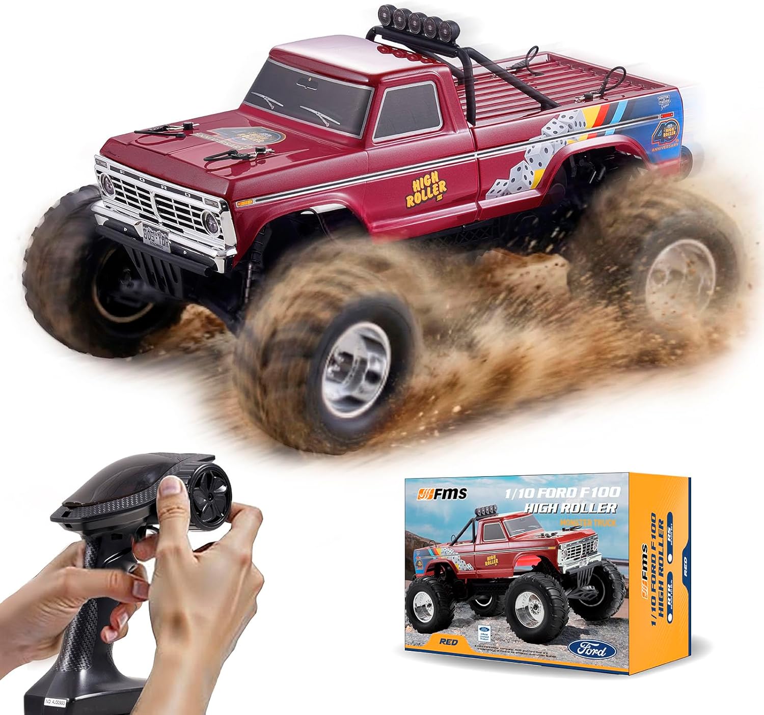 BEEZRC FMS RC Rruck 1/10 Ford F-100 Officially Licensed, Monster Truck, 2WD High Speed Off-Road,RC Rock Crawler,Hobby Grade RC Climbing Car, Remote Control Car for Adults RTR (High Roller)
