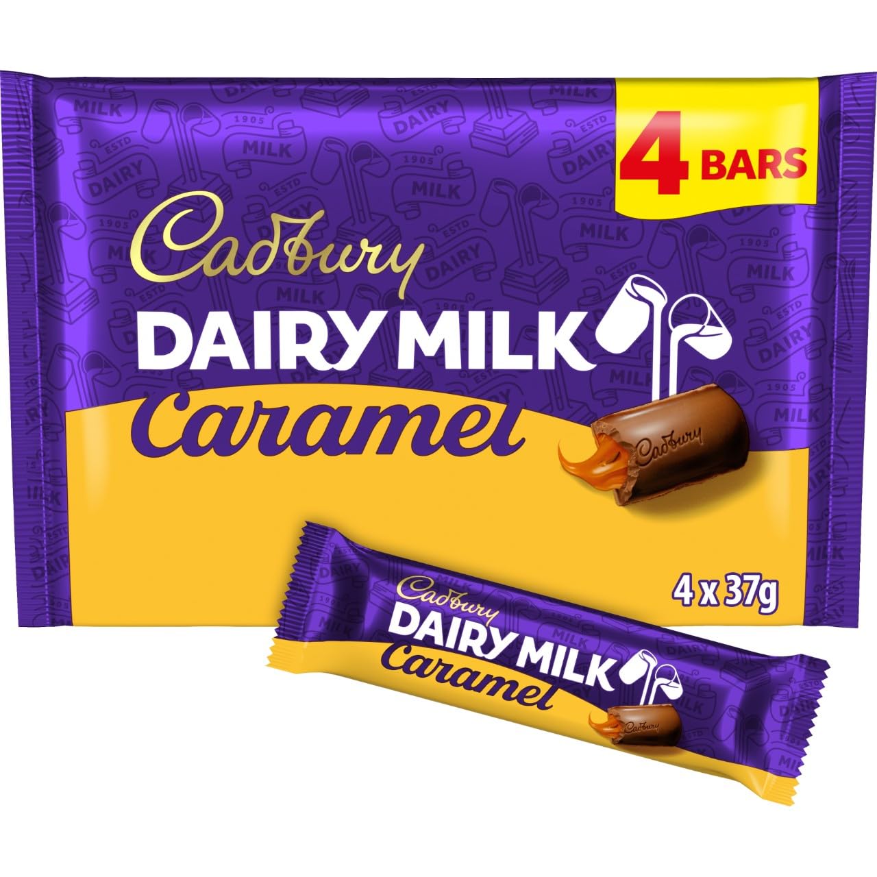 Cadbury Dairy Milk Caramel Chocolate Bars, 4 x 37 g (Pack of 1)