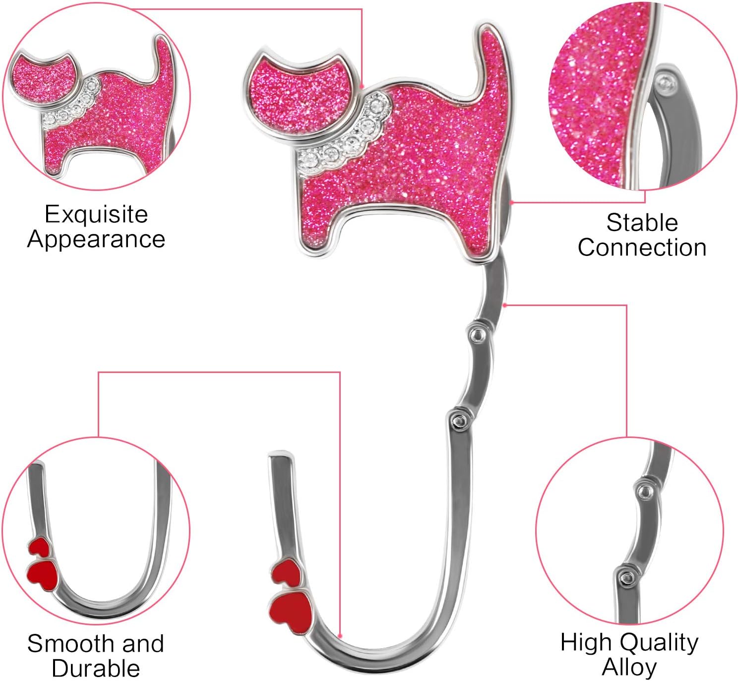 LiangDian Handbag Hooks for Table Cute Cat Purse Hook Alloy Handbag Hooks for Tables Portable Bag Hook Handbag Table Hanger for Women Girls 2 Colors - Image 4