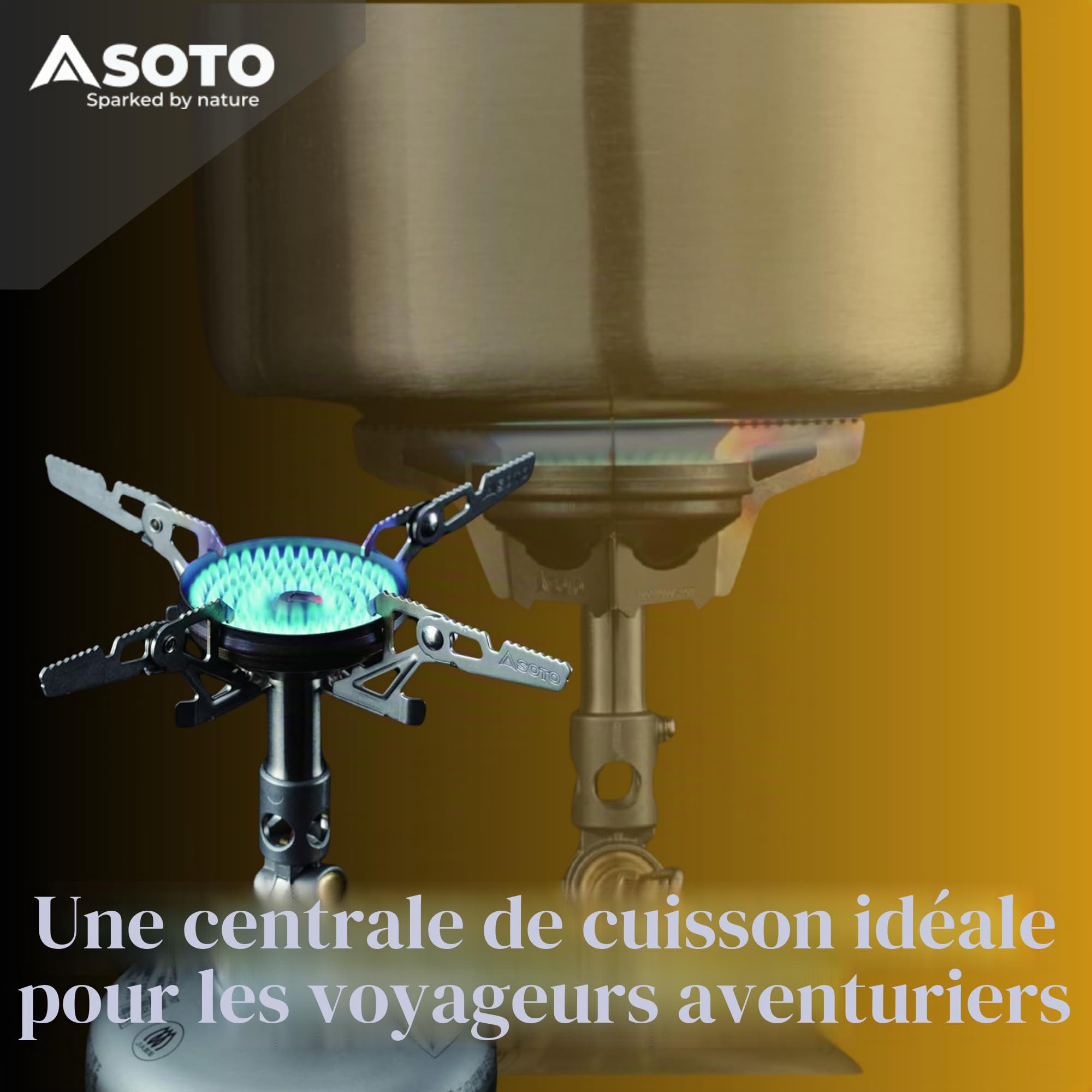SOTO WindMaster Réchaud à Gaz Camping – Réchaud Outdoor Ultraléger (87 g) avec Allumage Piezo Stealth Igniter, Tête de Brûleur Concave Anti-Vent, Micro Regulator pour Cartouche à Vis