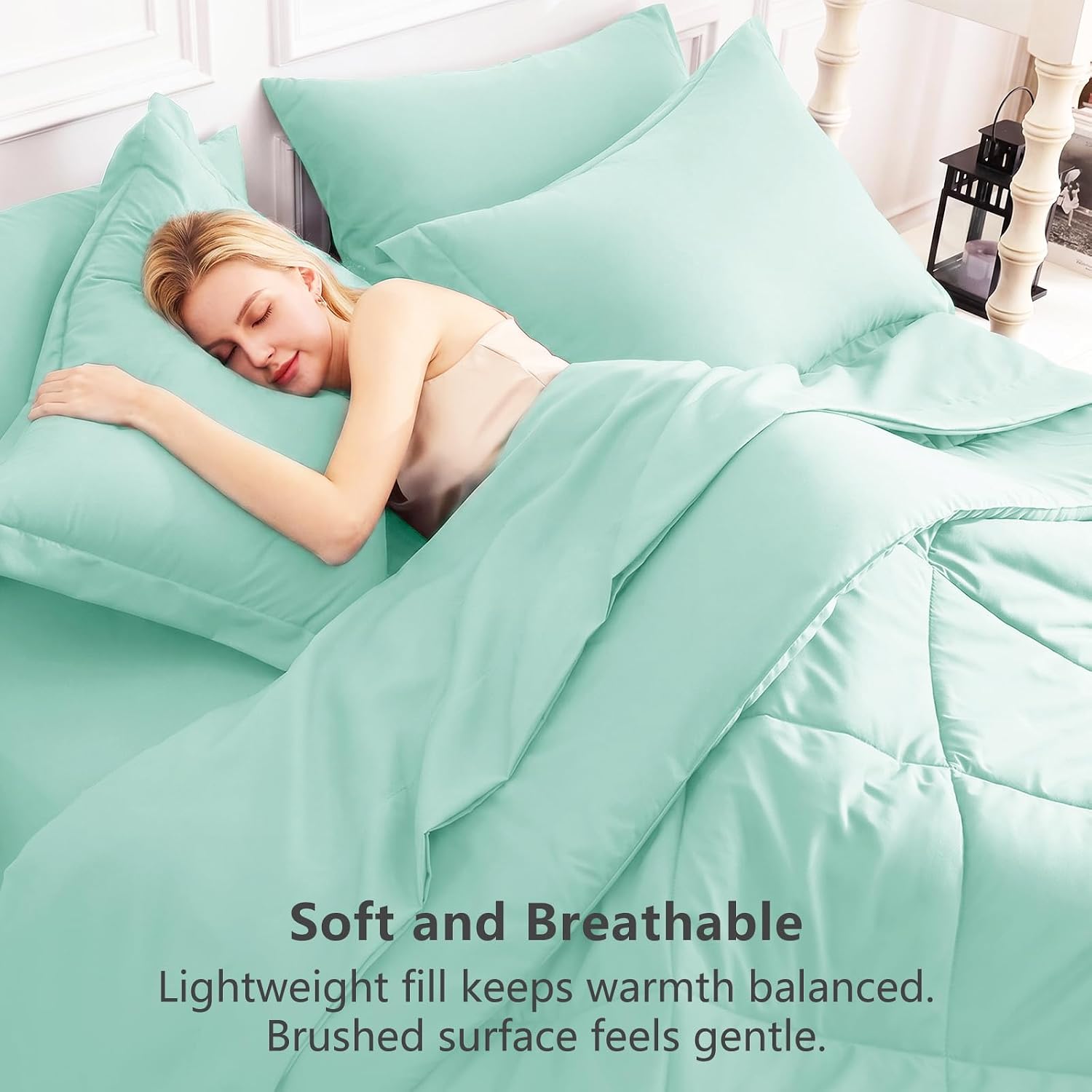 CozyLux Full Size Comforter Sets Mint Green - 7 Pieces Bed in a Bag Full, Luxury Soft Bed Set for All Seasons, Bedding Set with Down Alternative Comforter, Sheets, Pillowcases & Shams thumbnail
