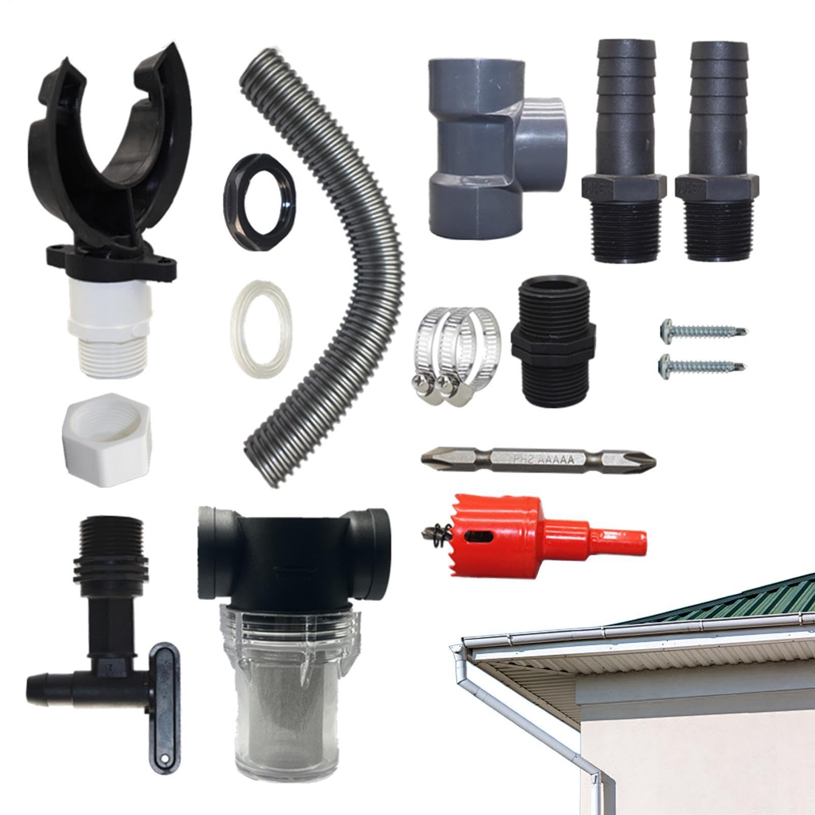 Kit de Conector de Barril de Lluvia, de captación de Lluvia - Kit de Espiga para Barril de,Desviador eficiente de Agua de para la recolección de Agua de de canalones, Kit de Barri