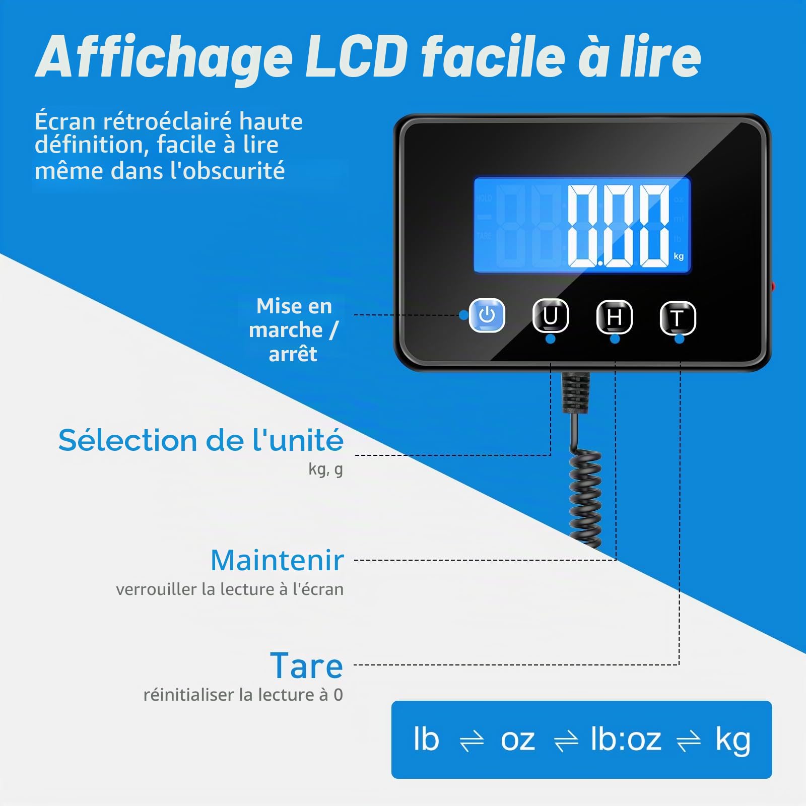 Balance Colis Numérique Haute Précision 200 kg/10 g avec Fonction Hold et Tare, Professionnelle pour Poste et Entreprises