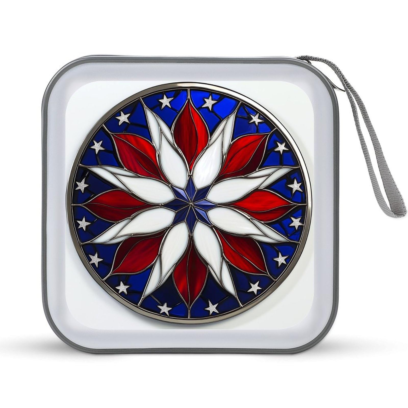 DuduYH Stained Glass Patriotic Abstract Flower CD Case DVD Storage Case Portable