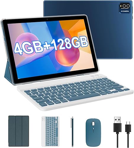Tablet con teclado, 2024 últimas tabletas 2 en 1 de 10.1 pulgadas, 4 GB de RAM+128 GB de ROM, Android Tableta PC, Quad-core de 2.0 GHz, 1280 x 800