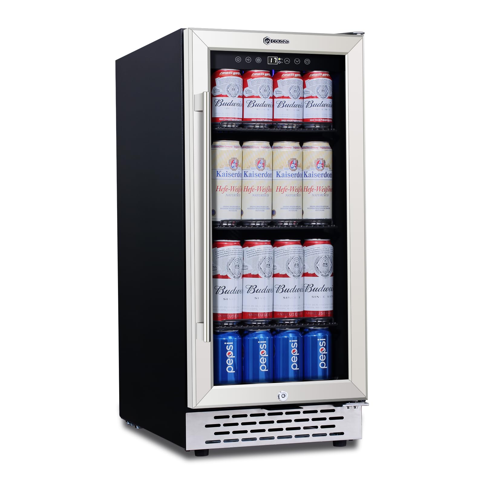 Photo 1 of 15 inch Beverage Refrigerator with Glass Door 180 Cans Mini Beverage Cooler Under Counter Frestanding Built in Center Garage Fridge with Lock for Drink Beer Soda Wine Water 15"Beverage Refrigerator -180Cans