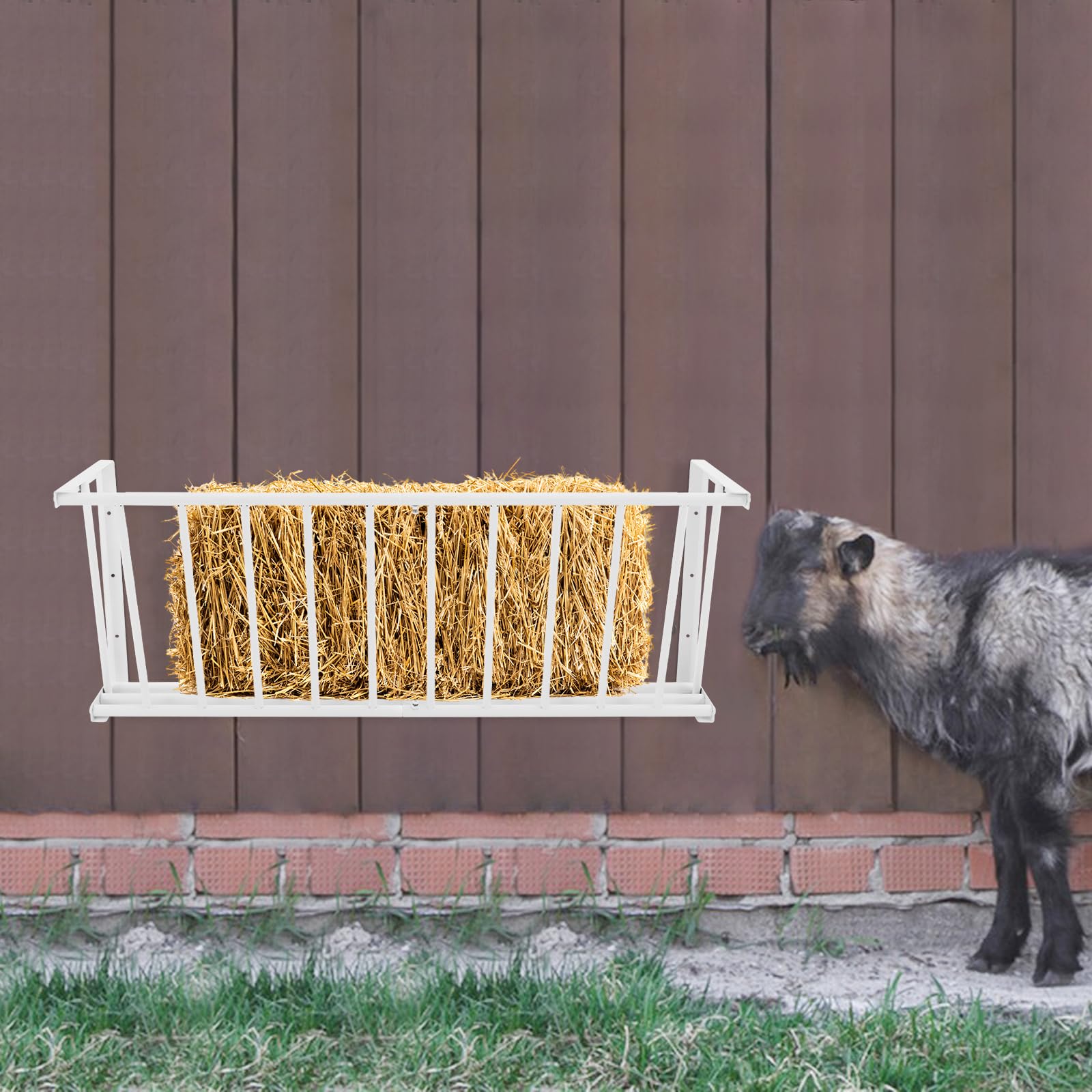 Râtelier à foin mural 113,65 l Porte-foin suspendu 102 x 24 x 40 cm pour nourrir les moutons, les chèvres et les chevaux (blanc)
