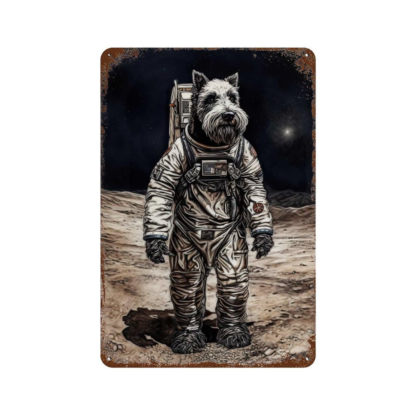 Decorative Tin Sign Schnauzer Astronaut Mars 11.8"x7.9", Vintage Wall Decor for Pub, Kitchen And Man Cave Decor