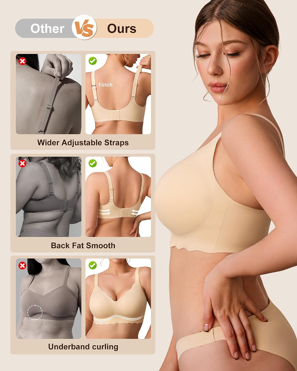 Jelly Wireless Bras for Women Pack Tshirt Bras for Women No Underwire Full Coverage Seamless Push Up Bra Back Smoothing Bra image 5