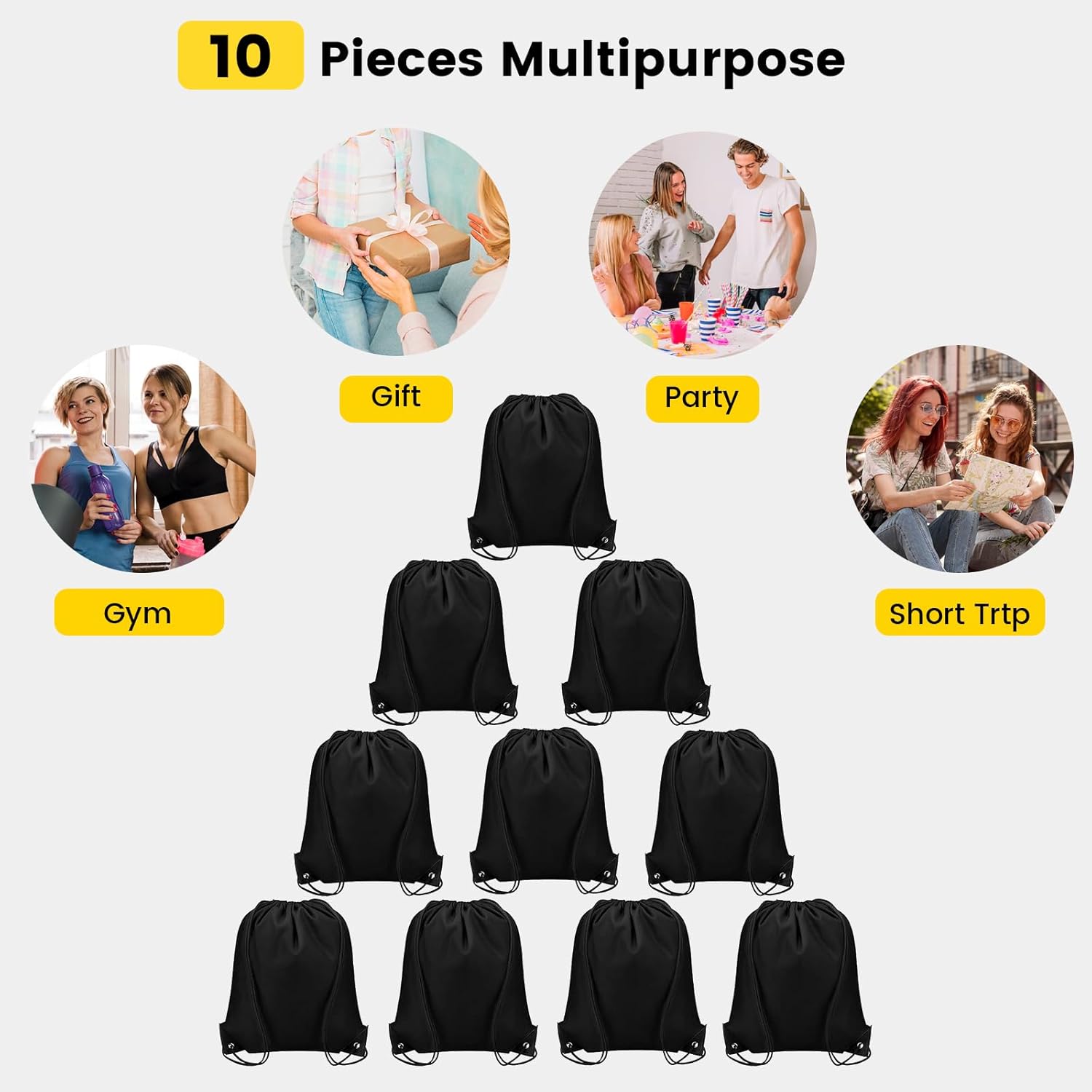 Vorspack Drawstring Backpacks Bulk 10 Pieces String Bags Customized Bags for Party Gym Sport Trip - Black - Image 5