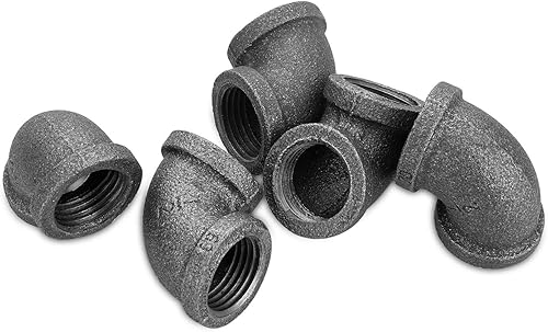 Miniatura 5 de CBTONE - Paquete de 10 codos de tubo de 12 pulgada, codo de hierro fundido negro para decoración de tuberías con orificio roscado para tuberías