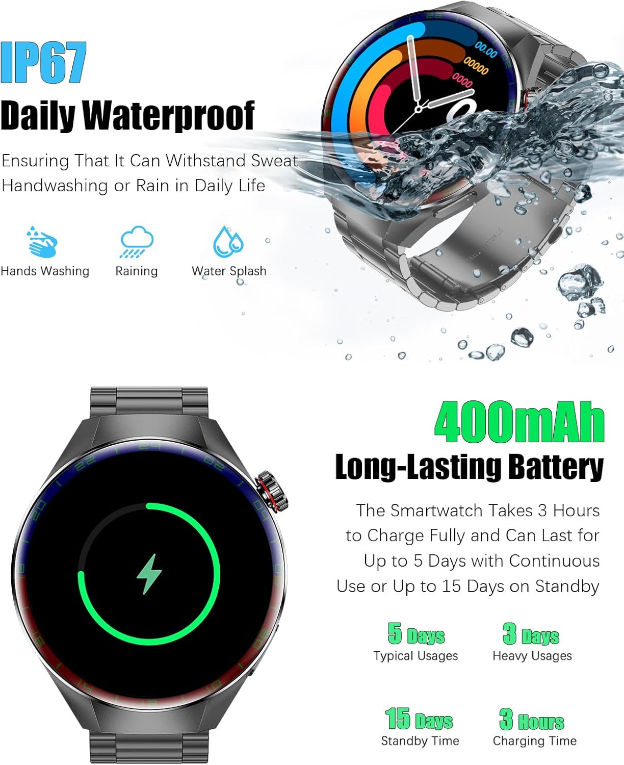 Smart Watches for Men, 1.73" AMOLED Smartwatch with 100 Sports Modes, Heart Rate/Sleep Monitor, Bluetooth Phone Calls, IP67 Waterproof,Fitness Tracker for iPhone/Android (RB Black)