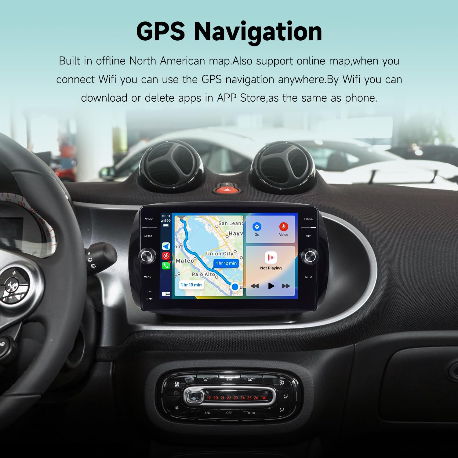 Autoradio per Smart 453 (2015–2020) – Display 9" HD, Android con Apple CarPlay Wireless & Android Auto, 4GB RAM 64GB ROM, CANBUS Incluso, Design OEM con Pomelli Laterali